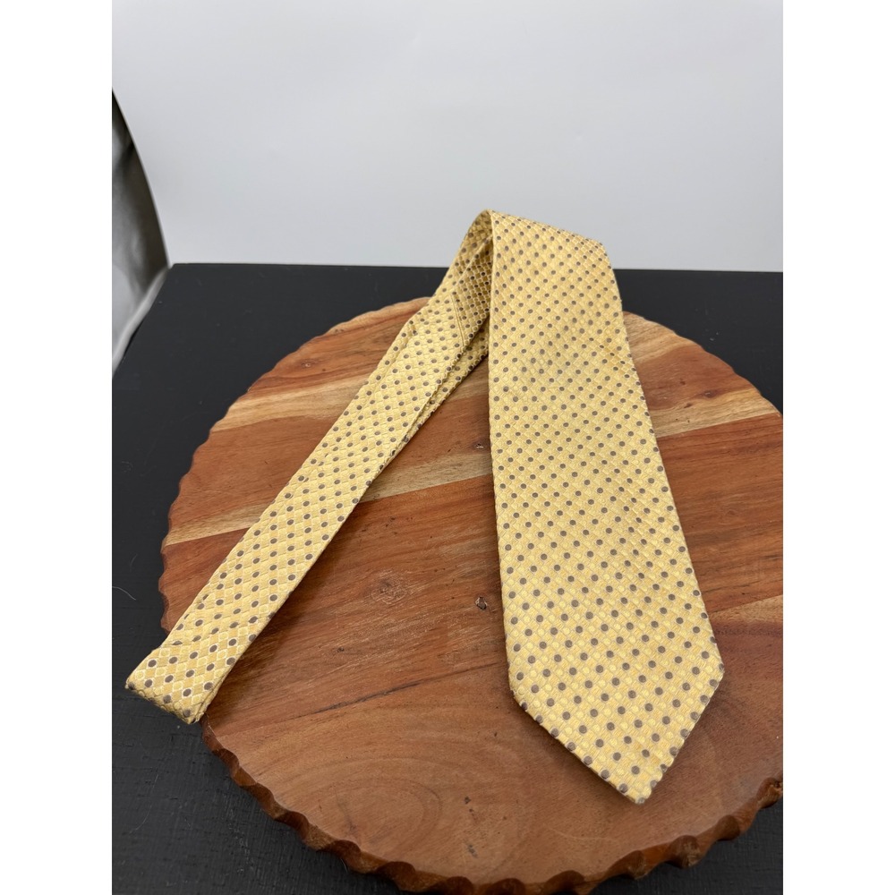 Ermenegildo Zegna Geometric Silk Tie Mens 58" Yellow Brown Polka Dot Italy